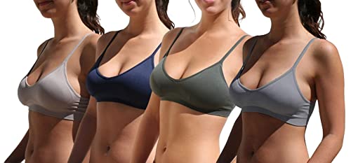 Image of Blue 55 Women's Bralette Wireless Padded Bra Top Sexy Everyday Basic Deep V-Neck