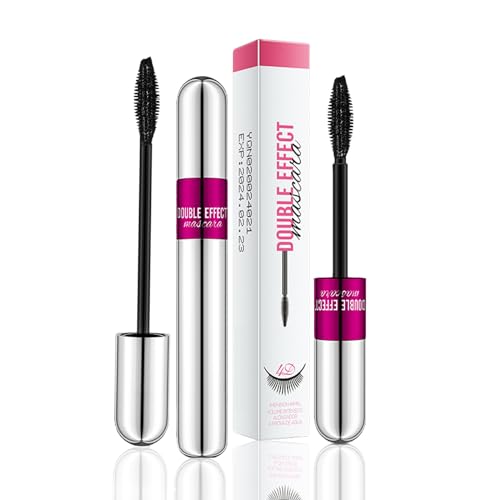 2 In 1 Waterproof Mascara Black, 4d Silk Fiber Lash Mascara Waterproof, Volume- and Length-Enhancing Effect, Volume Glam Lashes Gentle, Waterproof & Smudge-Proof Roller Lash Curling(red)