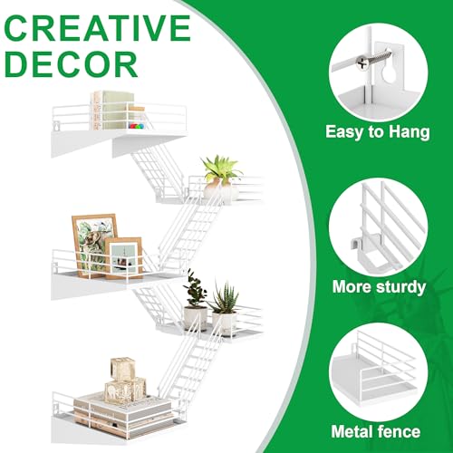 MVPSONAG Fire Escape Shelf - 5 Tier Large White Metal Fire Escape Wall Shelves with Baskets, New York Action Figurine Display Shelf, Unique Rustic Floating Decorative Wall Shelves for Home — view 5