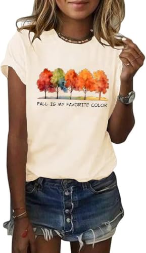 Nigbriz Women Fall is My Favorite Color T-Shirt Halloween Shirt，Beige-K，M