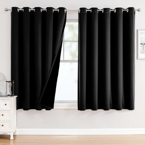 ChrisDowa 100% Blackout Curtains for Bedroom 63 Inches Long 2 Panels Set