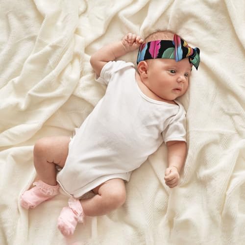 Tropical parrot feathers printing Baby bow headband, elastic headband, soft hair accessories suitable for newborns, children, toddlers and girls4