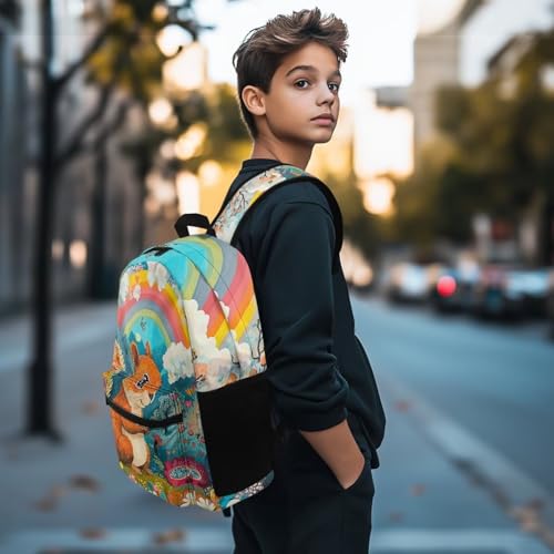 Squirrel Rainbow Cute Backpack For Unisex Kids 17 Inch Elementary Animal Print School Bag Durable Travel Rucksack3
