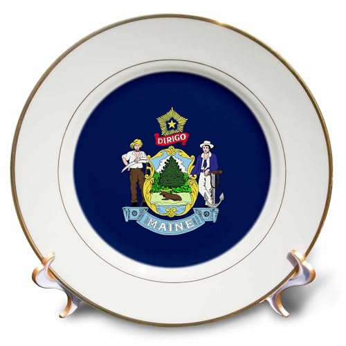 3dRose cp_55455_1 State Flag of Maine PD-US Porcelain Plate, 8-Inch