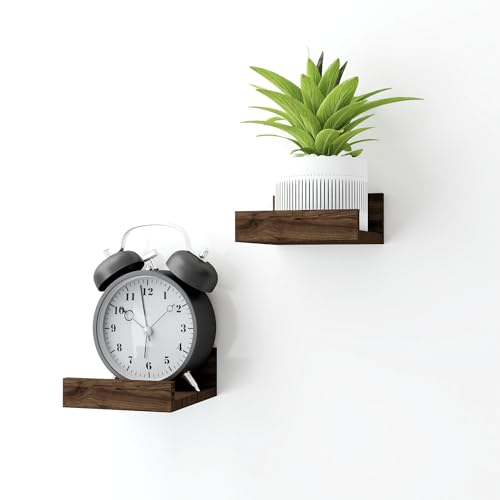 Solrot Small Walnut Floating Shelves for Wall, 4 in Shelf with Lip Set of 2