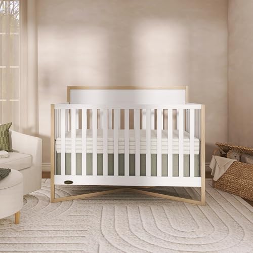 Image of Dream On Me Owen 5-in-1 Convertible Full Size Baby Crib, GREENGUARD Gold | 3 Adjustable Height, Converts to Toddler, Day and Full Size Bed, BSA Verified, ASTM /CPSC Tested, Wooden X-base, White Oak
