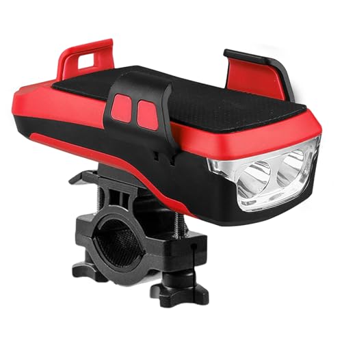 Luces de bicicleta recargables USB - (14 cm 4 en 1) Luz delantera de bicicleta | Luz de Ciclismo con Bocina 130dB | Soporte para teléfono móvil integrado y power bank | Kit de seguridad LED para bicic