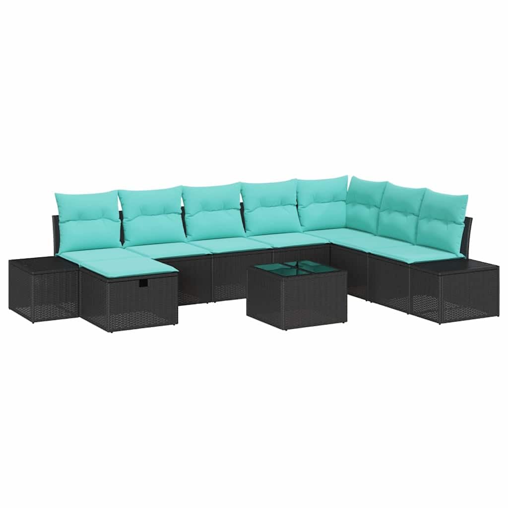 vidaXL Sofa ogrodowa zestaw 9 szt. czarny polirattanowy