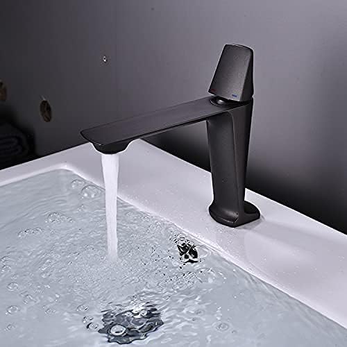 Image of BASSINO Small Size Brass Bathroom Sink Wash Basin Mixer Tap Single Handle Hot & Cold Waterfall Lavatory Sink Faucet for Living Room & Bathrooms (Black)