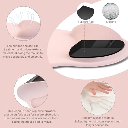 Image of MOSISO Wrist Rest Support for Mouse Pad&Keyboard Set, Circle Curved Ergonomic Mousepad&Coaster Non-Slip Base Home /Office Pain Relief&Easy Typing Pad with Soft Cloth&Raised Memory Foam, Chalk Pink