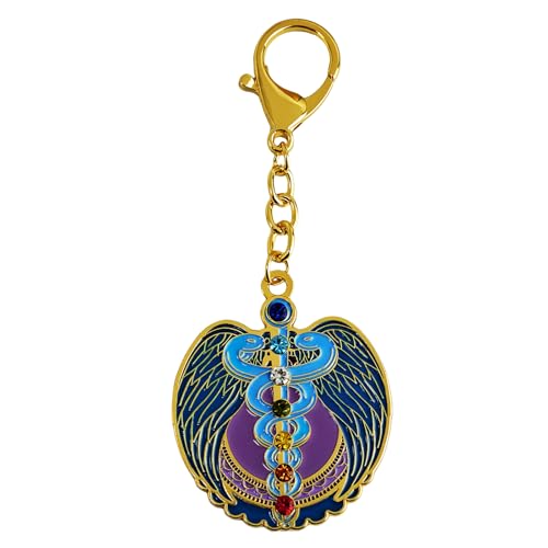 Porte-clés Feng Shui 7 chakras cadeau bien-être avec diamants bleus