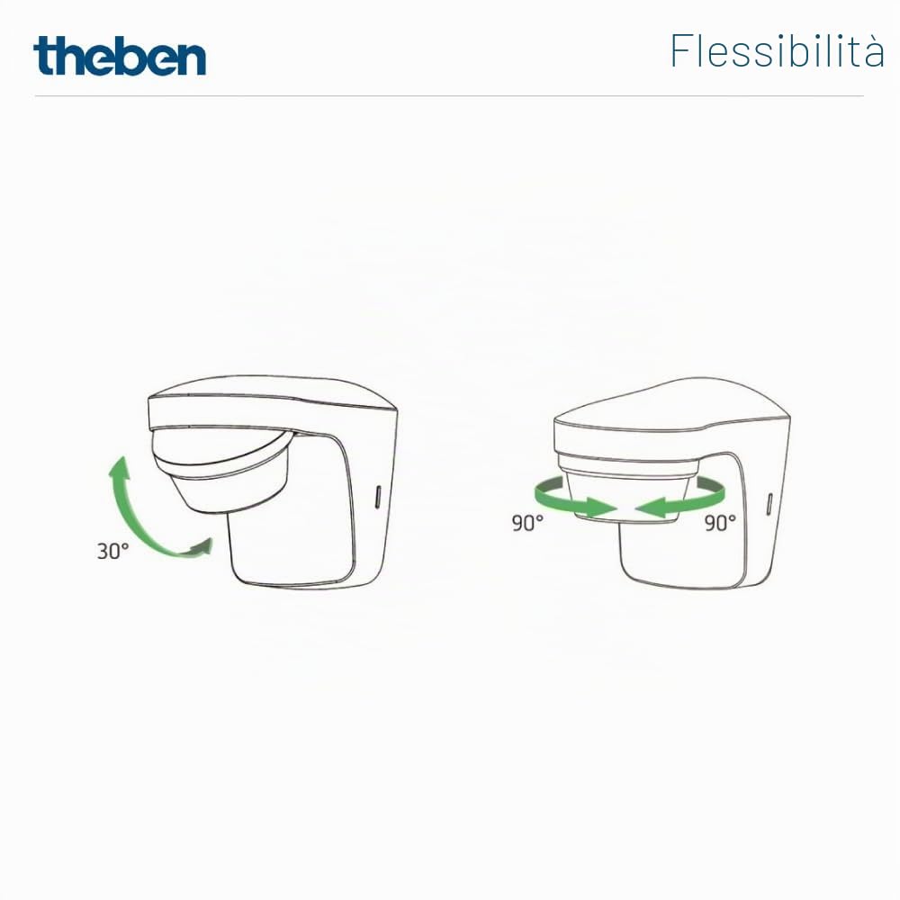 Theben 1010510 theLuxa S360 WH rilevatore di movimento 360° 32 m esterno | IP66, PIR, 1 s - 20 min, 500 W LED, limitazione area, sensibilità regolabile, misurazione luce mista, funzione a impulsi