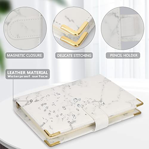 Bisivio Padfolio 6 Ring Binder A5 Pu Leather Notebook Binder A5 Budget Binder, Refillable 6 Ring Binder For A5 Filler Paper, Loose Leaf Personal Planner Binder Cover With Magnetic Buckle(Marble,White) #TOP4