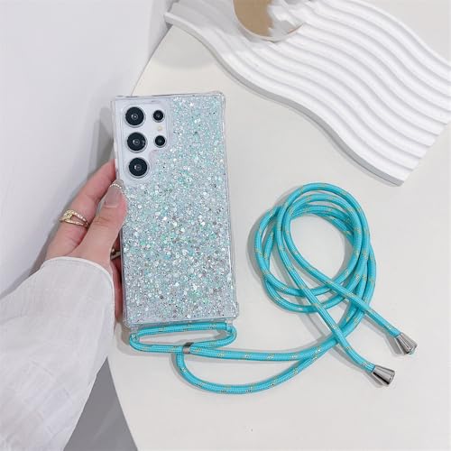 Étui à paillettes bleu Samsung S24 S23 Ultra A54 A34, idéal pour vos soirées