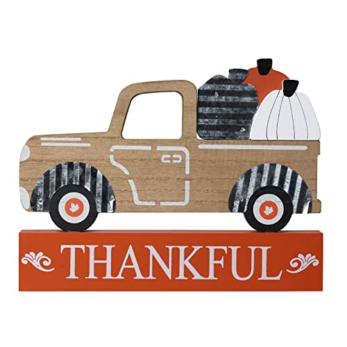 DEWBIN Thanksgiving Dekorationen für Zuhause, großes Holz LKW-Schild mit Kürbis-Element und Dankeschriftung für Herbstdekoration, Herbstdekoration für Tische, Zimmer, gestuftes Tablett, Kaminsims Cover