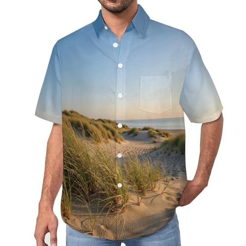 Chemise Hawaïenne Homme Manches Courtes Imprimé Îles Dunes Casual d'Été