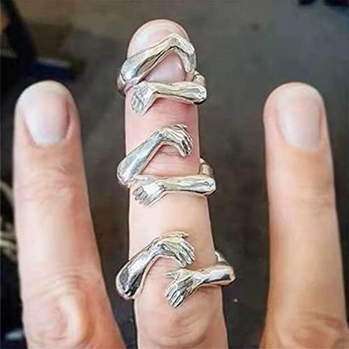 Yienate Silver Hug Hands Ring Romantic Hug Hands Embrace Finger Band Open Ring for Women Girls