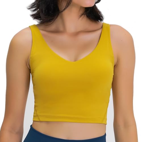 Image of Lemedy Women Sports Bra Longline Crop Tank Top, A-yellow, XL