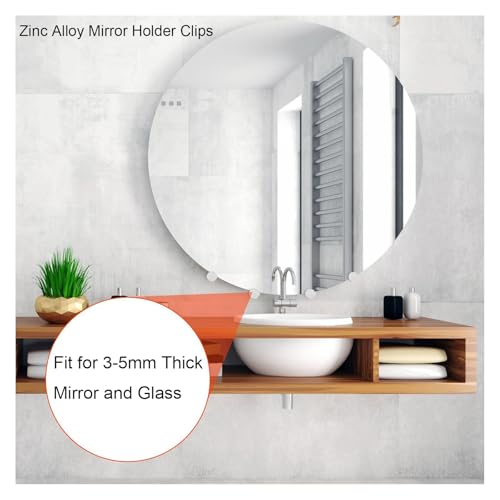 Image of Frameless Mirror Mounting Hardware Kit Zinc Alloy Mirror Holder Clips Round Shape Dual-Screw Fixing Mirror Glass Hanging Bracket with Screws and Anchors Fit for 3-5mm Thickness (Silver, Set of 4 )
