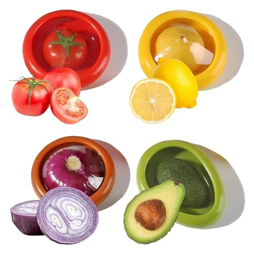 Silicone Food Wrap + ABS Produce Storage Container Set, Freshness Pods, Reusable Silicone Storage Containers, Ideal for Avocados and Onions, Antioxidant Properties, Suitable for the Refriger 4 pieces