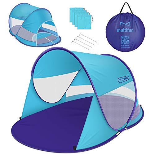 multifun UPF 50+ Easy Pop Up Beach Tent, Large 3-4 Person Sun Shelter