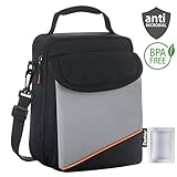 Elantrip Expandable Lunch Box with Ice Pack Dual Compartment Insulated Cooler Lunch Bag with Shoulder Strap for Kids Boys Men Women Adults, Black and Gray 10 CAN