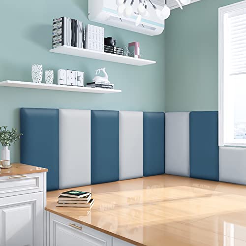 3D Anti-Collision Wall Padding For Kids, Peel And Stick Upholstered Wall Panels, Queen Headboard, Playroom Decorative Protection Wall Stickers, Pack Of 2 Panels Sized 23.6” X 11.8” (Dark Gray Blue) #TOP1