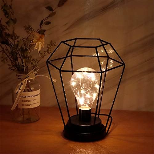 JHY DESIGN Diamond Table Lamp Battery Powered, 21cm High Cage Cordless Lamp Decor Hanging Wireless Lamp Bedside Lamp for Table Home Balcony Bedroom Weddings Indoor Outdoor Garden Tree(Black)