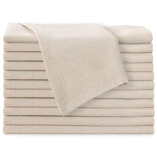 FINGERCRAFT Dinner Cloth Napkin Cotton Linen Blend 12 Pack Natural Premium Quality Mitered Corner Every Day Wedding Christmas Pre Shrunk & Good Absorbency 20x20 inch Ivory