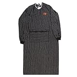 JIAQILI Cotton Long Sleeve Aprons Stripes Smock for Cleaning Works Long Sleeves Apron with Big Zipper Pockets Adult Striped Apron for BBQ Cooking Baking Gardening Painting (Black)