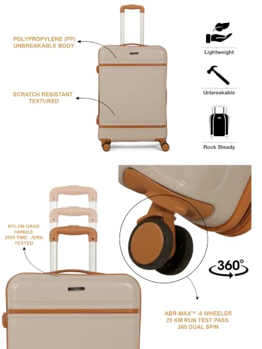 Image of Teakwood Set of 2, 8 Wheels Trolley Bag, Hard Cabin with Zipper Closure, Adjustable Push Button & Cross Side Strap, Number Lock System 360 Degree (Set of 2, Toupe)