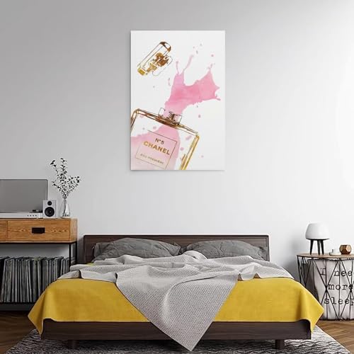 Image of BanLaArt Fashion Gold Perfume Bottle With Pink Splash Canvas Print Poster Decorative Painting Canvas Wall Art Picture Print Modern Family Bedroom Decor 08x12inch(20x30cm), style-2