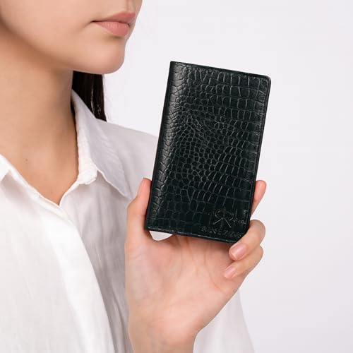Image of Croco Pattern Genuine Leather Long Wallet | for Men & Women RFID Protected | 12 Card Slots | Travel Accessories (Green)