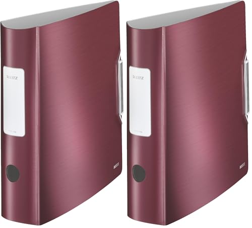 Image of Leitz Lever Arch File, Garnet red, A4, Curved Spine 8.2 cm Width, Elastic Fastening, Light polyfoam, Style Range, 11080028 (Pack of 2)