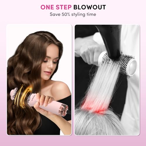 Image of Automatic Dual Voltage Travel Hair Dryer Brush Compact Mini Hot Air Brush with European Plug One Step Blow Dryer and Styler for Women, Oval Barrel 3 Heat & 2 Speed Settings