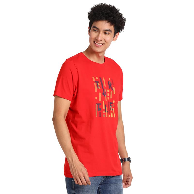 Image of Turtle Men Essential 100% Cotton Red Chest Printed Round Neck Half Sleeve Casual T-Shirt || Pure Cotton T-Shirt|| Slim Fit t-Shirt