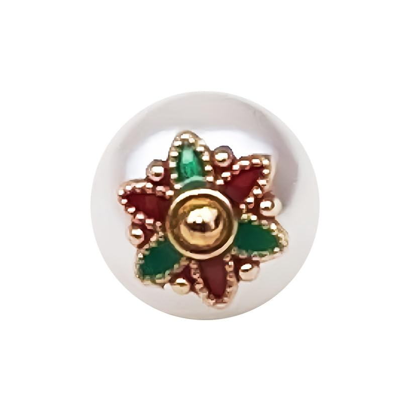Bottoni di perle, 50 szt. 10 mm zielony kwiatek biała perła mała okrągła kula perłowe guziki okrągła gruszka do rękodzieła tkanin(Green Flower)