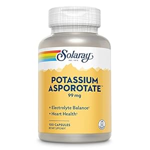 Solaray Potassium Asporotate Chelated Supplement, Electrolyte Balance & Heart Health Support, 100 Servings, 100 Capsules