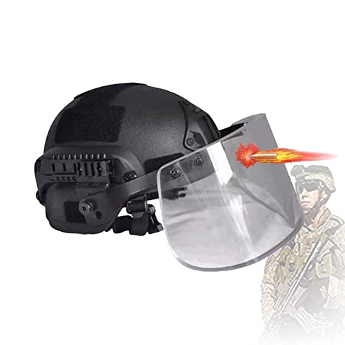 MICH 2000 Bulletproof Helmet, Bulletproof Masks, Tactical Ballistic Helmets, with Bulletproof Transparent Panel, Head and Face Protection, Protective