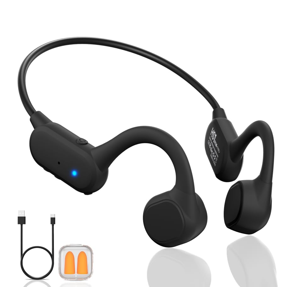 Cevinily Auriculares de conducción ósea 2025, auriculares inalámbricos Bluetooth 5.4, tipo C, carga rápida, 12 horas de reproducción, IPX5 impermeable para viajes, correr, senderismo (negro)