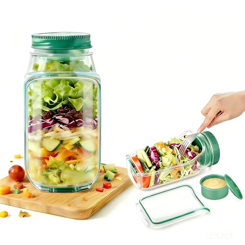 Pseehigh Salad Jar with Side Opening - Portable Double-Lock Leak-Resistant Food Container for Lunch, Work, Travel & Daily Use (1pcs)