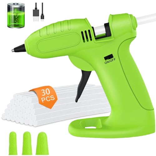 Cordless Hot Glue Gun and Sticks Set, Rechargeable Battery Powered 2600mAh Wireless Glue Gun with 30pcs Mini Glue Sticks for Crafts DIY Arts School Home