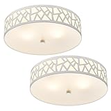 VICNIE 2-Light Flush Mount Ceiling Light, 12 inch Modern Close to Ceiling Light Fixture with White Metal and Frosted Glass Shade for Hallway, Kitchen, Bedroom(2 PK)