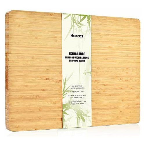 Extra Large Bamboo Chopping Board by Harcas. Premium Organic Butchers Block Cutting Board 45 x 34 x 3 centimetres (cm). Professional Grade Bamboo Wood