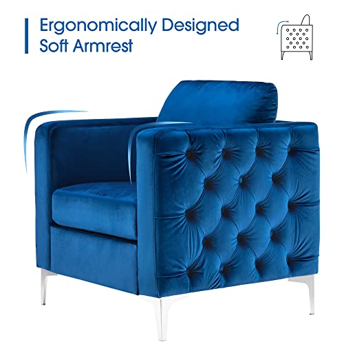 Mcombo Velvet Accent Club Chair, Upholstered Tufted Button Single Sofa Chair, With Silver Metal Legs, Modern Armchair For Living Room Bedroom 4066 (Blue) #TOP3