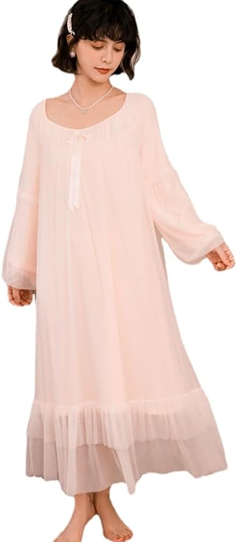 HEARTTOUCH Womens Victorian Nightgown Mesh Long Sleeve Sheer Sleepwear Pajamas Lounge Nightdress Nightwear Lounge Dress