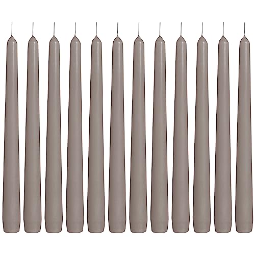 BOLSIUS Grey Taper Candles - 12 Pack Individually Wrapped Unscented 10 Inch Dinner Candle Set - 8 Burn Hours - Premium European Quality - Smokeless & Dripless Wedding, Decor, & Party Gray Candlesticks