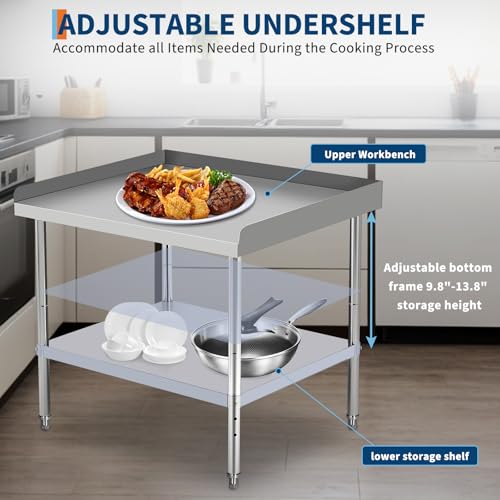 Image of GarveeTech 48x28x30 in Stainless Steel Equipment Grill Stand Table 400 LBS Capacity NSF Certified with Adjustable Legs, 2 in Edge Baffle, for Hotel, Home, Commercial Restaurant Kitchen
