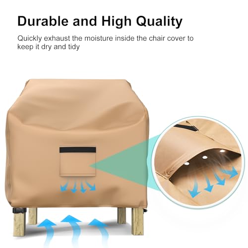 Image of 2 Pack Outdoor Patio Chair Covers Waterproof 30 inchWx27 inchDx36 inchH, Brown | Patio Furniture Covers Protect from Rain, Dust & UV; Heavy-Duty Oxford Fits Lounge, Deep Seat & High Back Chairs on Lawns