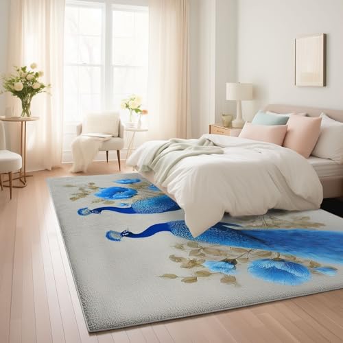 Tapis de bain aquarelle fleur et paon gris pour sortie de douche - 4